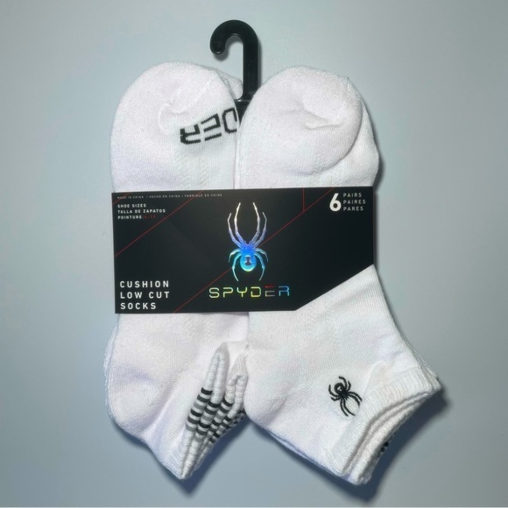 Spyder men’s low cut socks 6 pairs size 6-12 white black gray